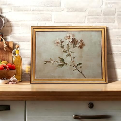 Floral Framed Wall Art - Rustic Wildflower Botanical Poster Print, 11x9 Inches, Gold Frame