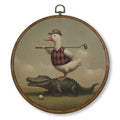 Whimsical Golf Duck Wall Art Decor - Round Canvas Frame for Boys & Kids Rooms