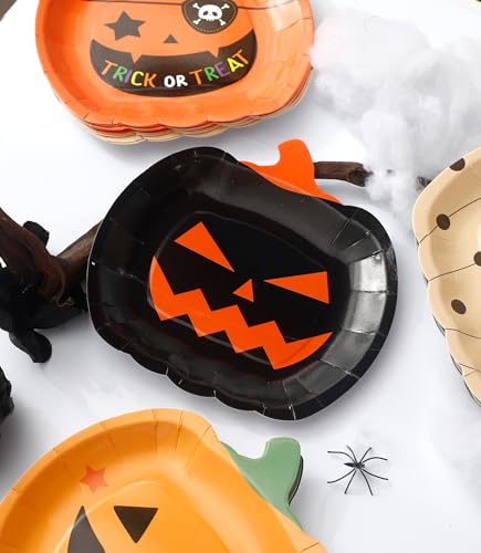 Halloween Paper Plates 48 Pack - Pumpkin & Ghost Disposable Party Tableware