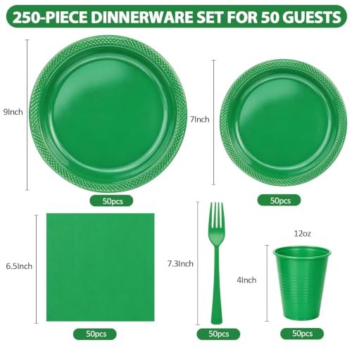 Green Plastic Party Plates and Napkins Set - 50 Pack, Halloween & Christmas Variations