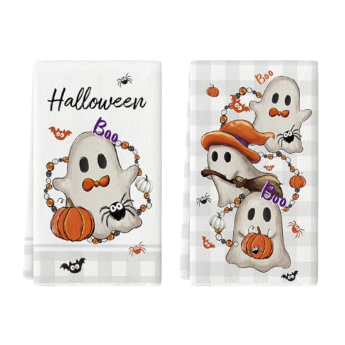Beige Ghost Halloween Kitchen Towels Set of 2 - 18x26 Inch Artoid Mode