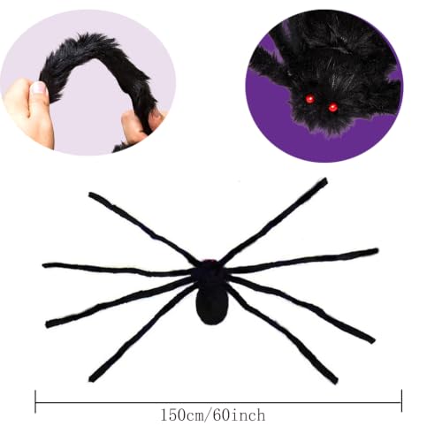 5 Ft Spider Halloween Decorations - Indoor Outdoor Fake Creepy Spider - Black Variation