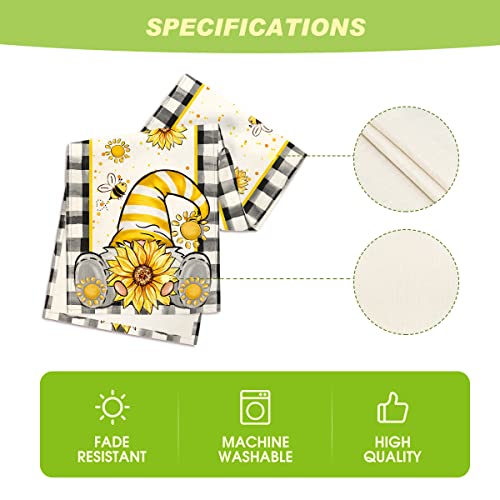 Buffalo Plaid Sunflower Gnomes Table Runner 13x72 Inch - Seasonal Kitchen Decor Black Variation
