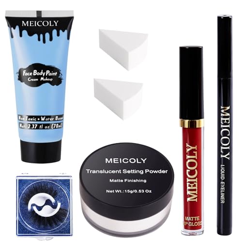 Sally Makeup Kit - Light Blue Face Paint, Lipstick, Eyeliner & Sponges for Costumes - Variation of THIS Listing