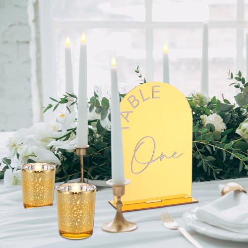 Gold Votive Candle Holders & Table Numbers Set for Wedding Decor - 48 Pieces