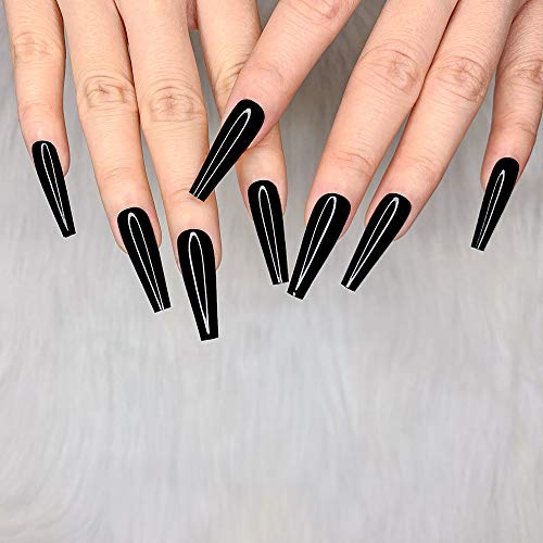 Artquee 24pcs Black Ballerina Long Coffin Glossy Fake Nails - Variation CB-B