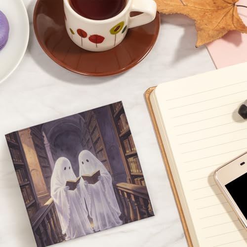 Ghost Library Wooden Sign - Halloween Book Decor for Home & Library - 5x5 Inch