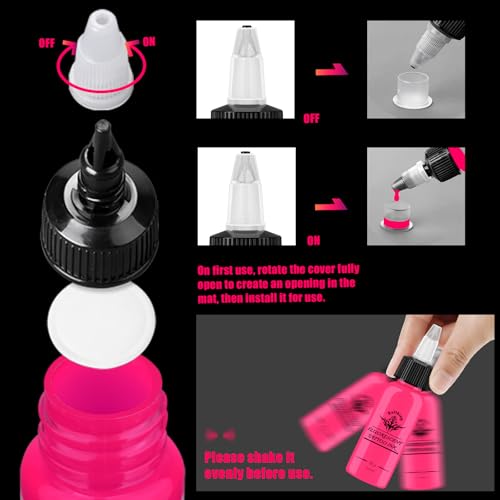 Fluorescent Tattoo Ink Set - 7 Colors UV Glow in The Dark 1 Fl Oz - Blacklight Body Art Kit