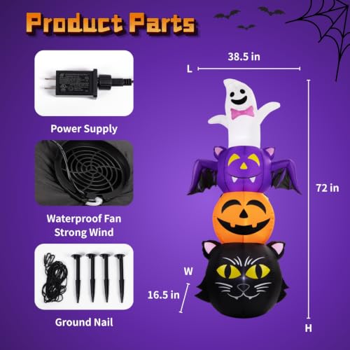 6 Ft Halloween Inflatable Ghost Bat Pumpkin and Cat Yard Decor with LED Lights