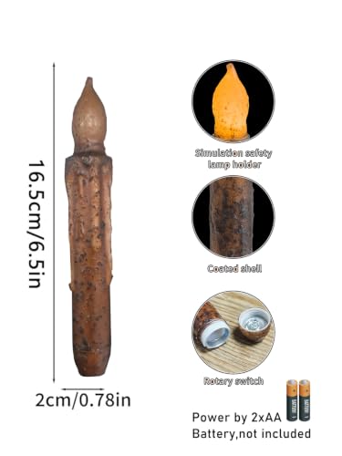6.5-Inch Real Wax Hand Dipped Primitive Candles with Timer & Drip Effect