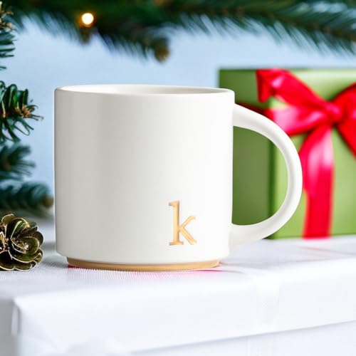 Ceramic Coffee Mug with Gold Monogram - 15 oz Gift Box - Gold K Variation
