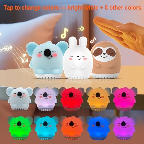 Mini Koala Night Light for Kids - 9 Color Silicone LED Lamp with White Noise & Touch Control