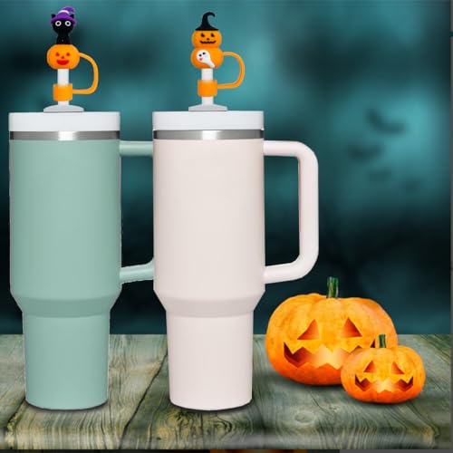 9pcs Halloween Silicone Straw Toppers for 30/40oz Tumblers - Dust-Proof & Reusable