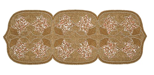 Gold Multi Beaded Table Runner 13x36 Inch - Embroidered Holiday & Wedding Decor