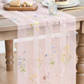 3-Piece Light Pink Floral Gauze Embroidery Table Runner Set - 28 x 120 Inches