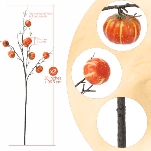 38 Inch Artificial Pumpkin Branch Set - 2 Pieces Orange Fall Autumn Decor