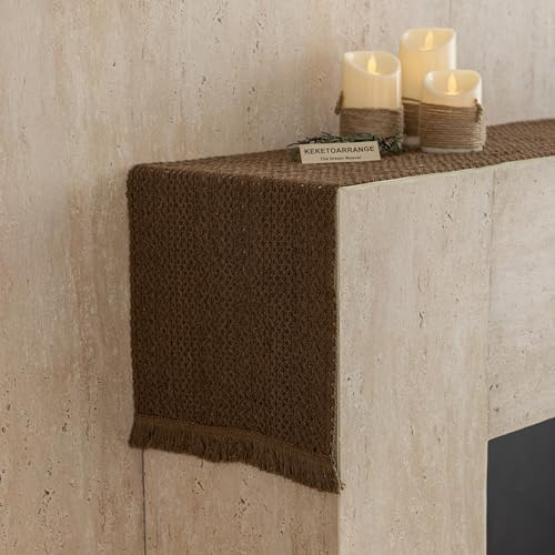 Boho Macrame Table Runner 13x48 Inch - Rustic Linen Blend for Thanksgiving & Holiday Decor - Brown / 48 Inch