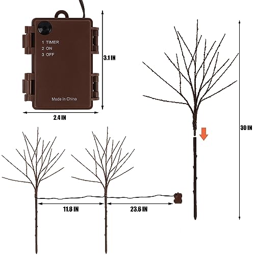 Lighted Christmas Tree Branches - 30 Inch Warm White LED Artificial Brown Twig with Timer & Waterproof for Indoor Outdoor Holiday Decorations - Variation: Warm White