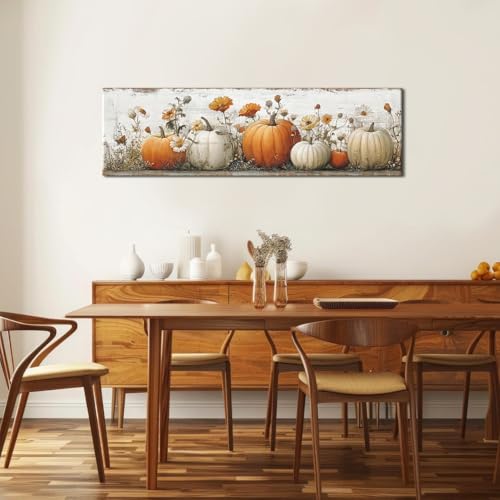 Pumpkin Wall Art Canvas - Fall Farmhouse Decor, 14x48 Inches - Pumpkin01