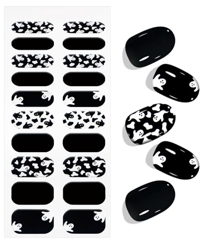 Semi Cured Gel Nail Strips Halloween Ghost Nail Art Stickers - 20 Pack
