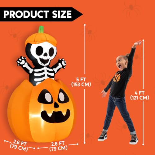 Halloween Inflatable Skeleton on Pumpkin with LEDs - Black & White Variation