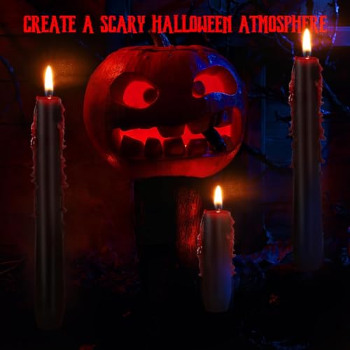 Halloween Bleeding Taper Candles - 8 Pack, 10 Inch Black Candles with Blood Effect