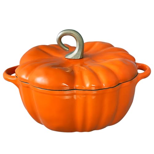 Orange Pumpkin Dutch Oven Pot 3.8 Qt Enameled Cast Iron Halloween Decor