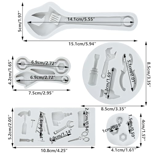 Construction Hand Tools Silicone Mold Set of 5 - Style B for Cake Decorating