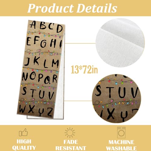 Halloween Alphabet Table Runner 13x72 Inch Rustic Spooky Party Decor