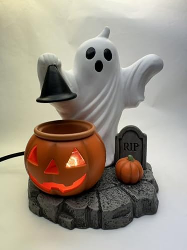 Halloween Ghost Pumpkin Light Decor with Jack-O-Lantern and Tombstone - Indoor Outdoor Spooky Holiday Decoration