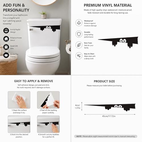 3D Toilet Monster Wall Decal - Funny Removable Bathroom Lid Sticker