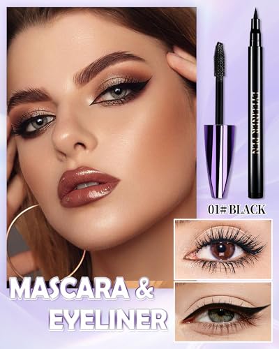 Black Waterproof 5D Tubing Mascara & Eyeliner Set - Long Lasting Eye Makeup