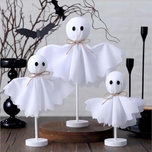 Primitive Wooden Ghost Decorations - Halloween Indoor Decor Set of 3