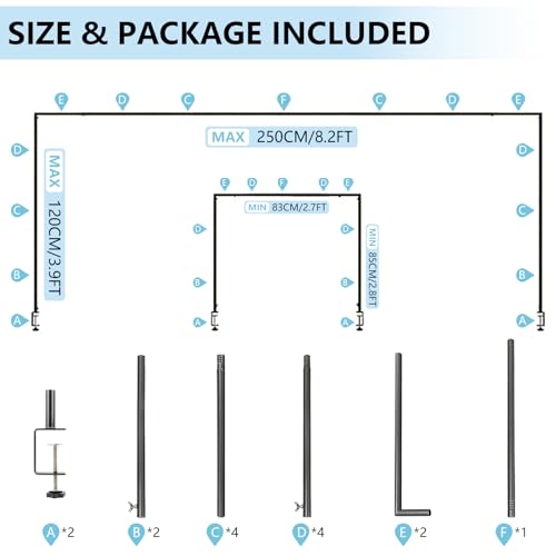 Rectangle Black Over The Table Rod Stand with Clamps - Adjustable Event Display