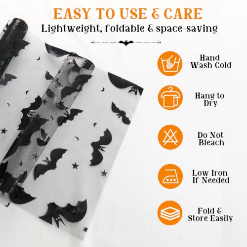 Halloween Black Bat Table Runner 11x108 Inch - Mesh Spooky Decor - Black Bat Variation
