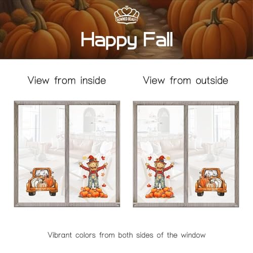 Fall Static Window Clings Set - Autumn Decor Stickers for Home & Office, 9 Sheets 76 pcs - Fall Harvest