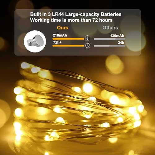 Warm White 100 Pack Battery Operated Fairy String Lights - 7ft Waterproof LED Decor