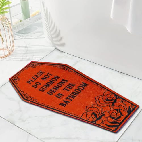 Halloween Bathroom Rug Black Coffin Bath Mat with Variation Orange Coffin Non-Slip Home Decor