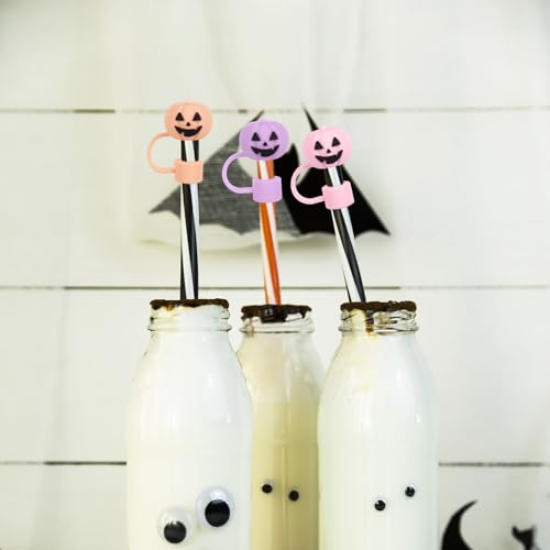 Halloween Pumpkin Silicone Straw Cover Cap - Grimace Pumpkin Variation, Reusable Drink Protector