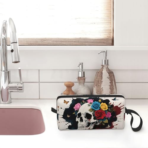 Bold Skull & Roses Makeup Bag - Small Compact Travel Organizer