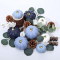 Artificial Fall Pumpkin & Eucalyptus Leaves Decor Set - Blue & White - 56 Pieces