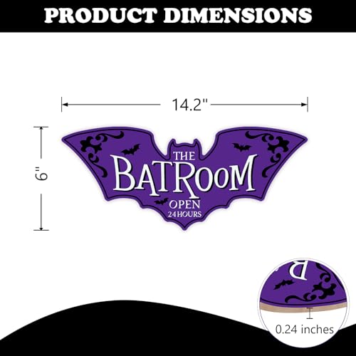 Bolisom Bat Shaped Door Sign - The Batroom Open 24 Hours, Purple Gothic Halloween