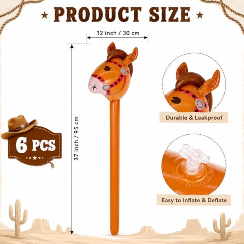 Inflatable Horse Stick Balloons - Reusable Brown PVC Western Party Decorations, 6 Pack
