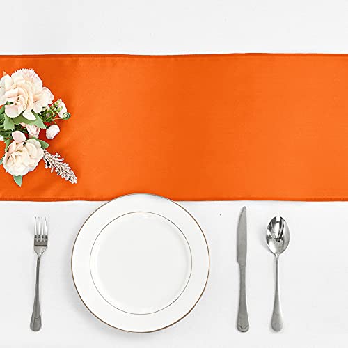 12x108 Inch Orange Satin Table Runner 4-Pack - Elegant Wedding & Party Decor