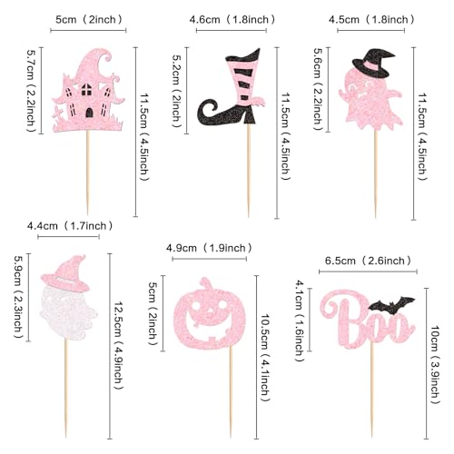 Pink Ghost Boo Cupcake Toppers - 24Pcs Halloween Cake Picks - Pink Castle Variation