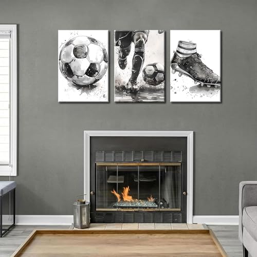 24" Soccer Canvas Wall Art - Black & White Football Decor for Sports & Game Room