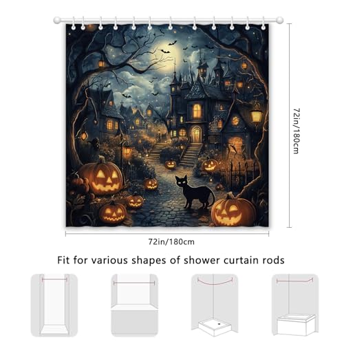 APROPHIC Halloween Horror Castle Shower Curtain - Black1, 72x72 in