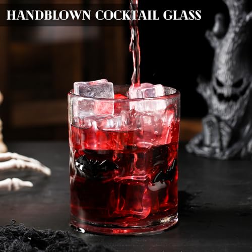 Halloween Juice Glasses Set - Bat and Pumpkin Design, 14 Oz, Festive Drinkware - 2 Pieces
