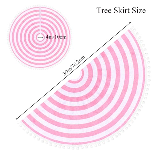 Pink and White Christmas Tree Skirt with Pom Poms - 30 Inch Diameter, MACTING