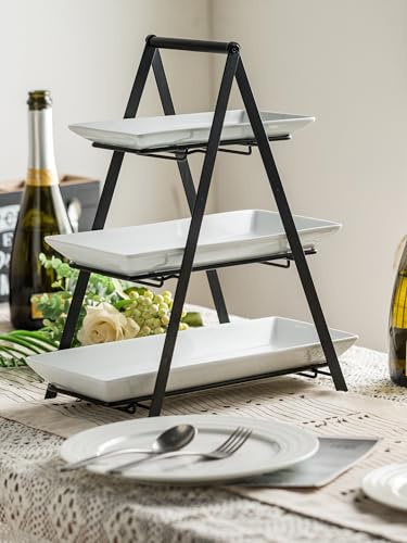 3-Tier Serving Tray Set with Foldable Stand - 10, 12, 14 Inch Black